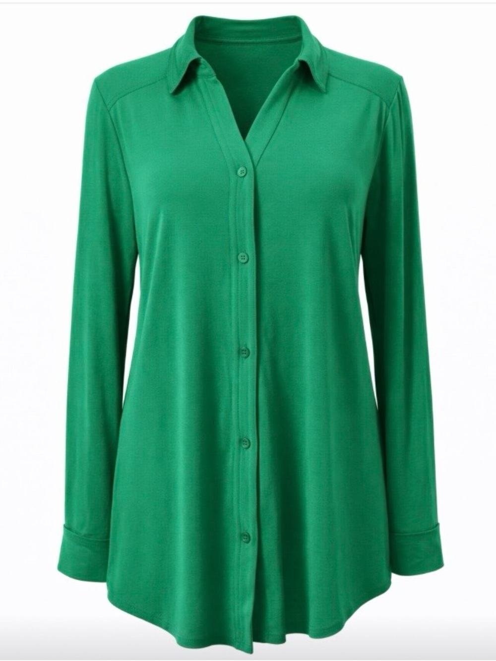 Adrianna Papell Sz L Green Knit Button Front Blouse V-Neck Long Sleeve MSRP $79